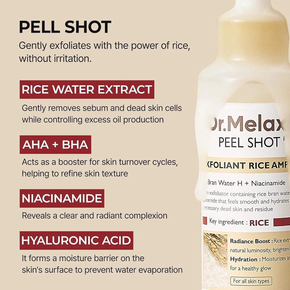 Dr. Melaxin Peel Shot Exfoliating White Rice Ampoule 80ml - RV Cosmetics