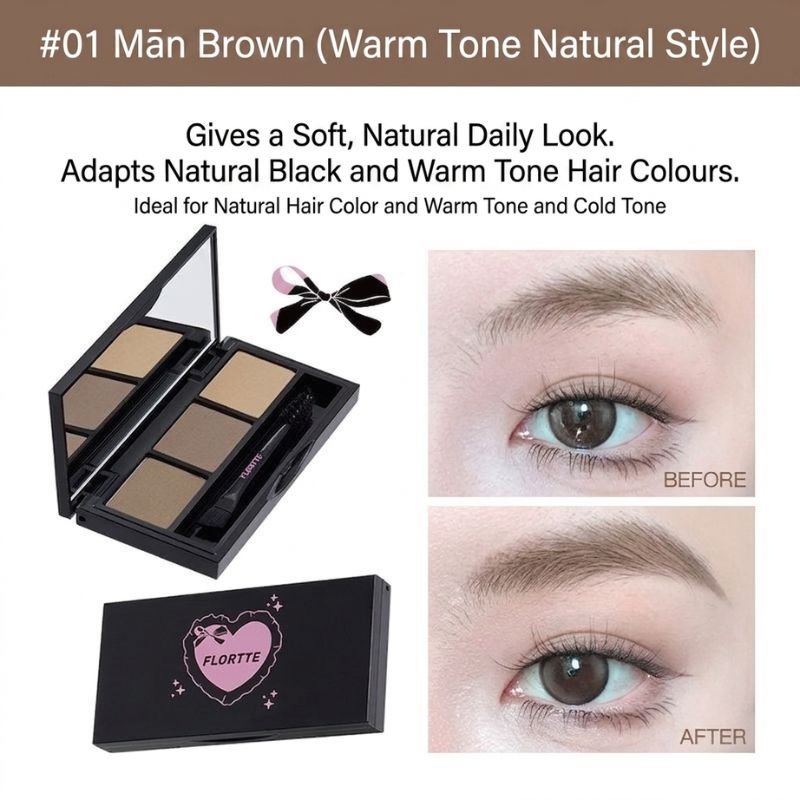 FLORTTE No Worries Three-Colour Eyebrow Powder - RV Cosmetics