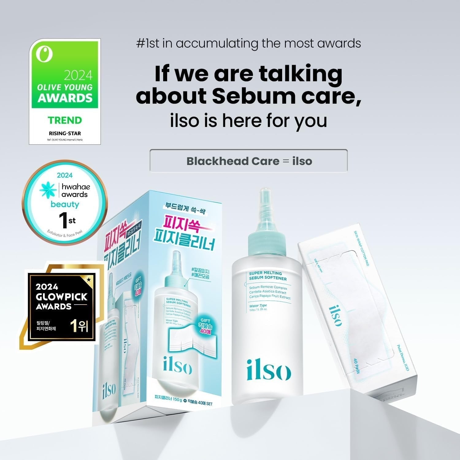 ILSO Natural Mild Clear Nose Patch Set + 40 Skin Wrap Cotton Pads (Sebum Softener & Pore Care Kit） - RV Cosmetics