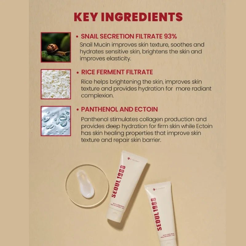 K-SECRET Seoul 1988 Snail Mucin 93% + Rice Cream 100ml - RV Cosmetics