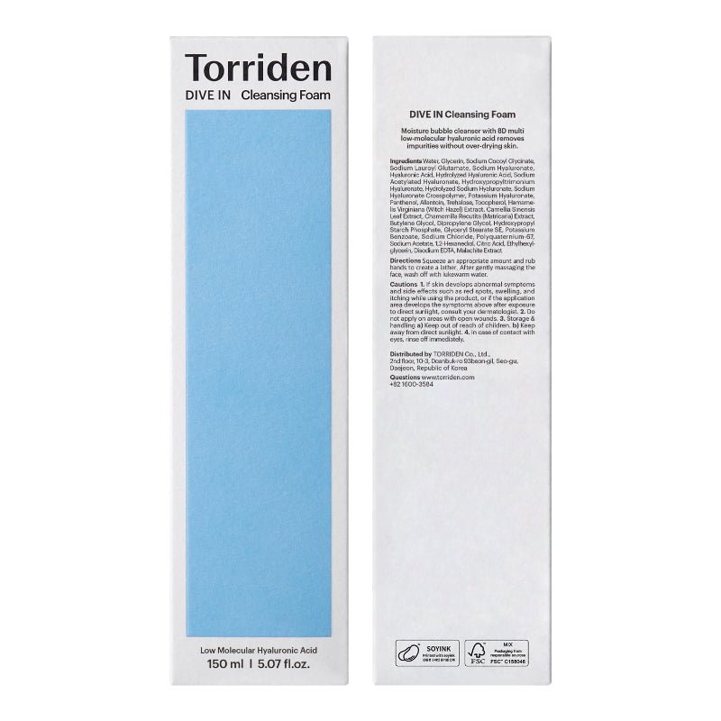 TORRIDEN DIVE-IN Low Molecular Hyaluronic Acid Cleansing Foam 150ml - RV Cosmetics
